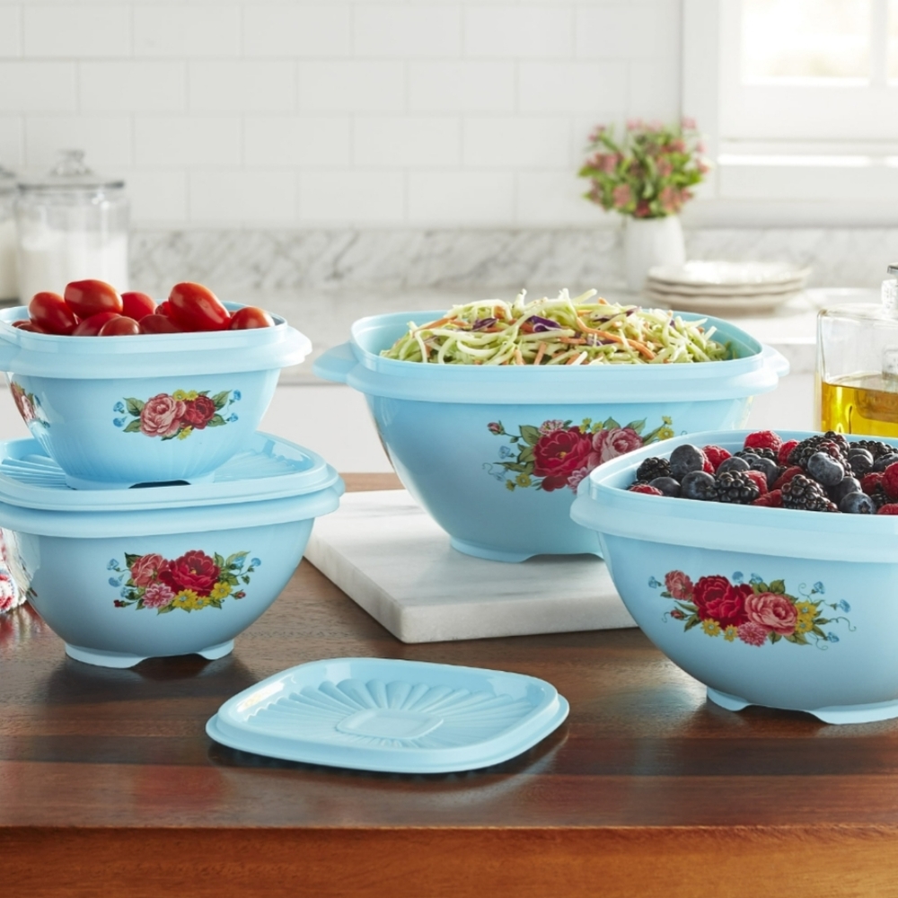 ❤️ New Pioneer Woman Sweet Rose 8 Piece Plastic Food Storage Containers